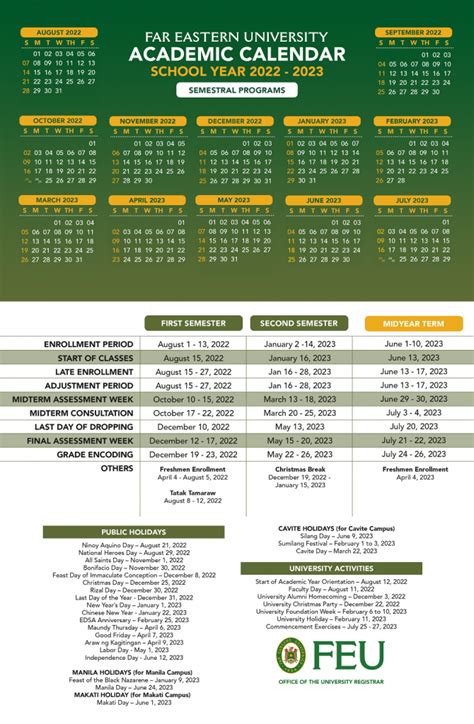 eastern university school calendar